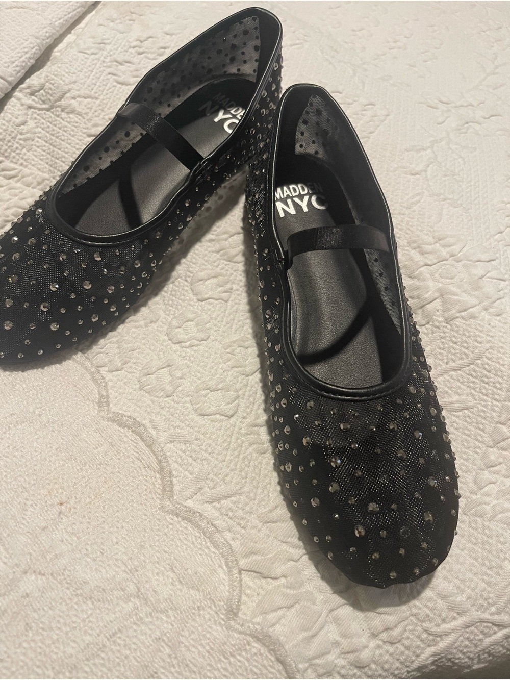 Madden NYC Girls 4 Black Rhinestone Embellished Mary Jane Flats